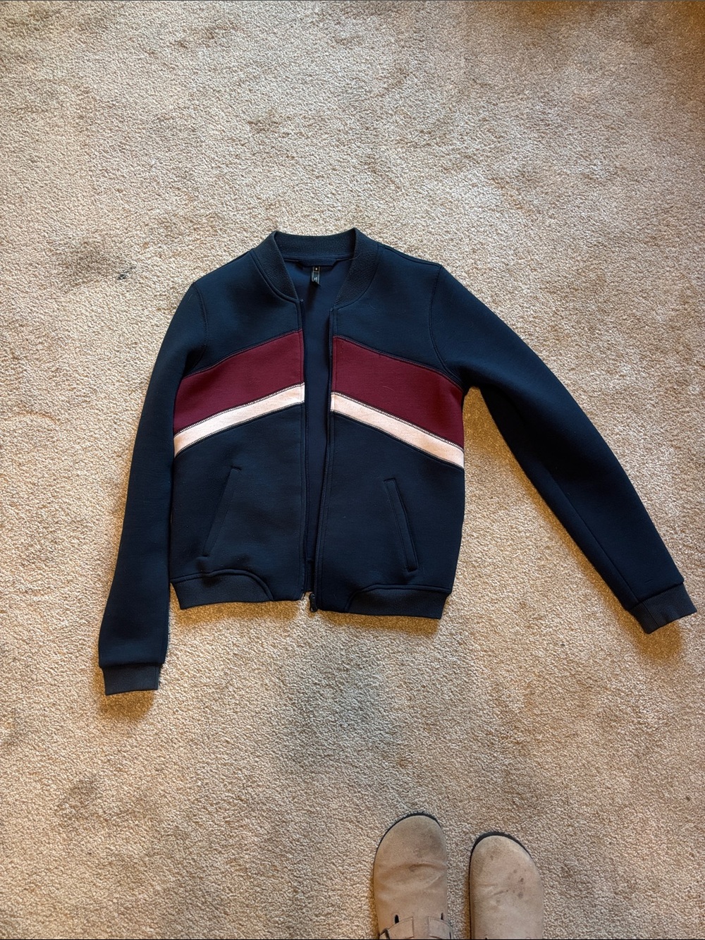 Aeropostale Navy Bomber Jacket with Burgundy and Light Pink Panels